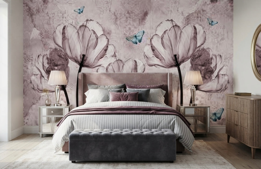 Blush Magnolia Butterfly Floral Mural Wallpaper