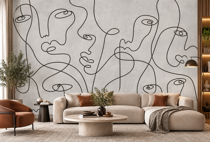 Abstract Continuous Line Faces Wallpaper