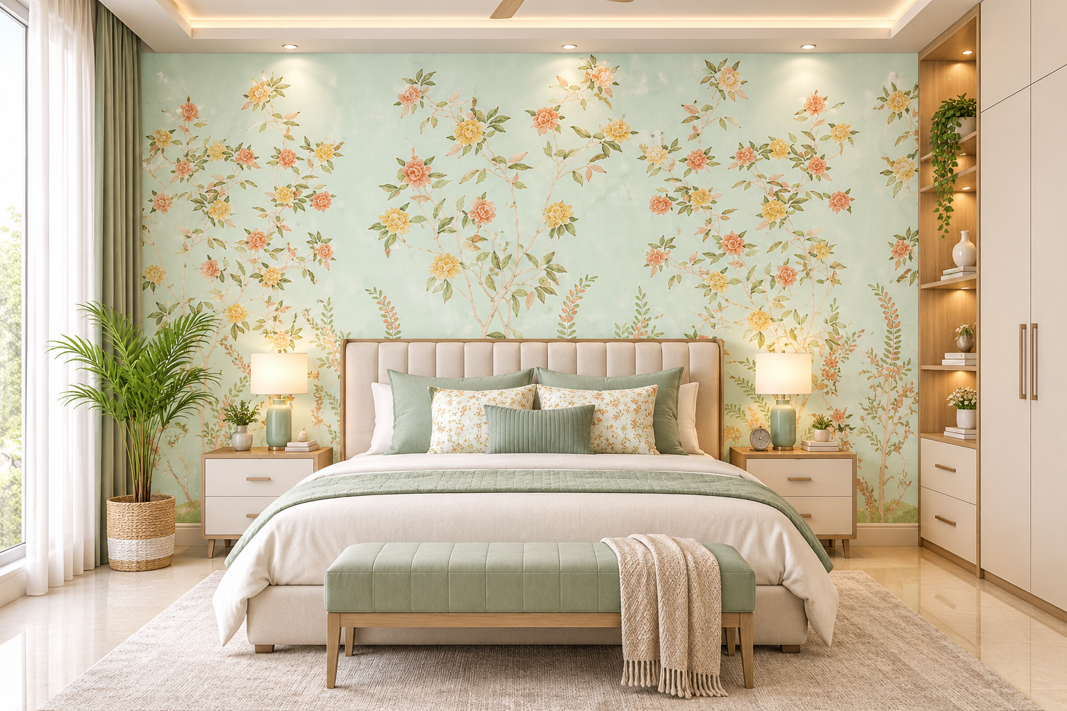 Ethereal Meadow Floral Soft Aqua Wallpaper