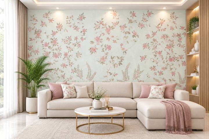 Ethereal Meadow Floral Mint Green Wallpaper