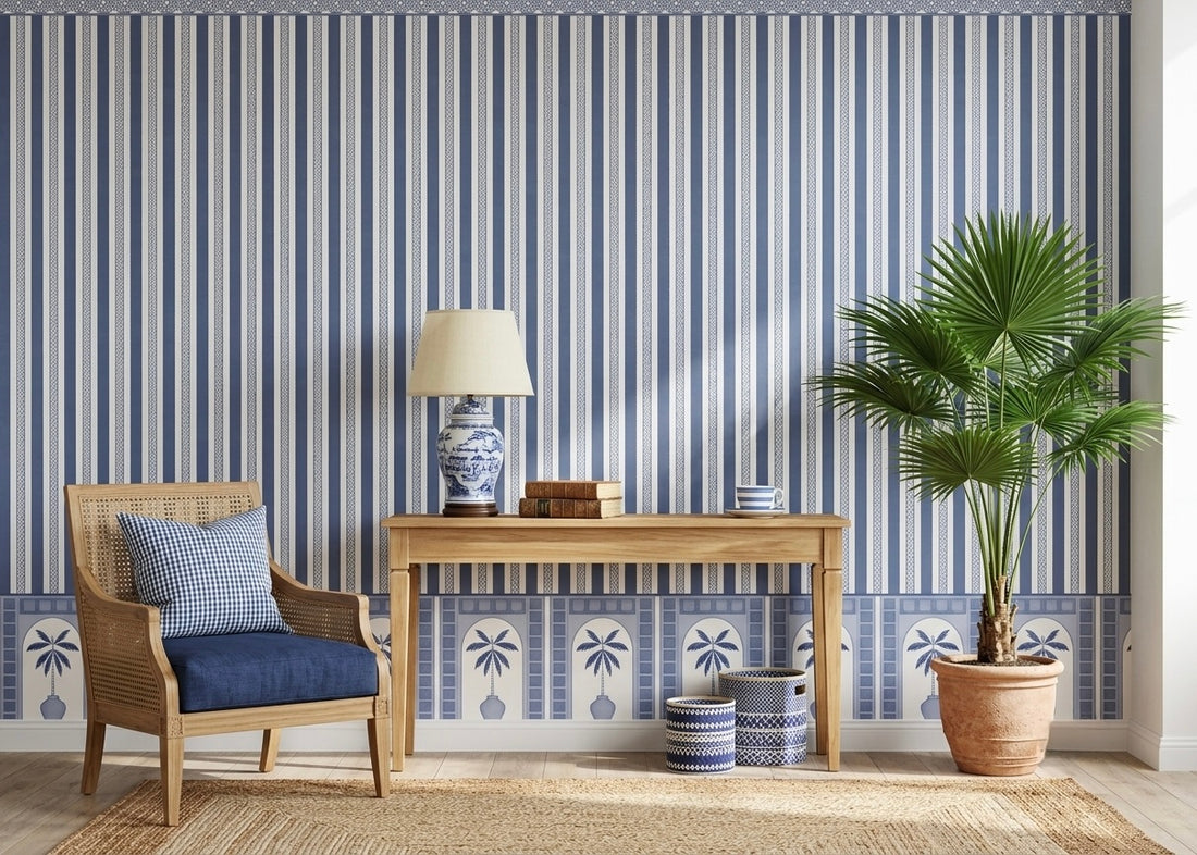 Classic Blue & White Striped Wallpaper