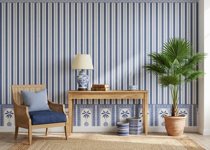 Classic Blue & White Striped Wallpaper