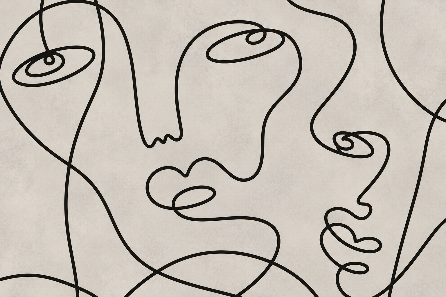 Abstract Continuous Line Faces Wallpaper