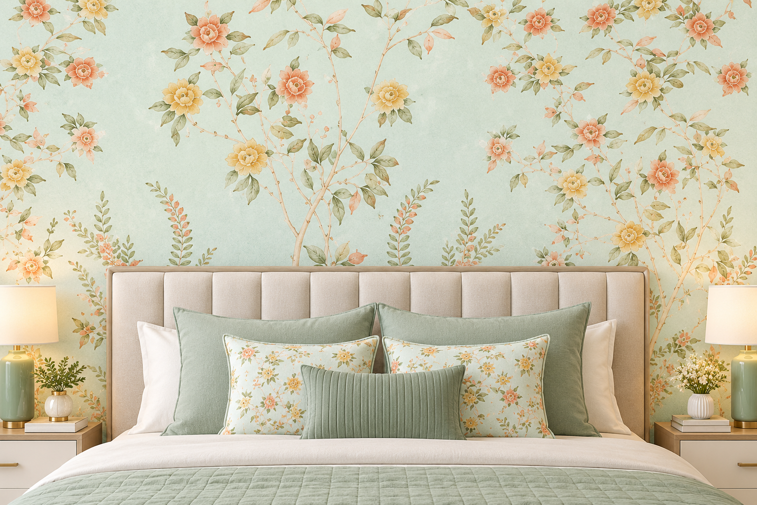 Ethereal Meadow Floral Soft Aqua Wallpaper