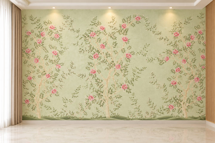 Blush Blossom Green  Garden  Floral Wallpaper