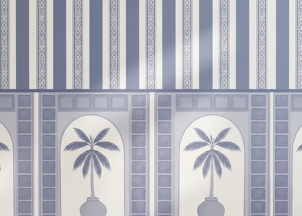 Classic Blue & White Striped Wallpaper