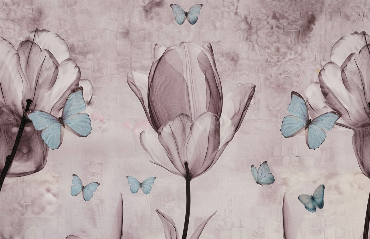 Blush Magnolia Butterfly Floral Mural Wallpaper