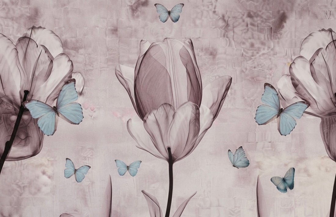 Blush Magnolia Butterfly Floral Mural Wallpaper