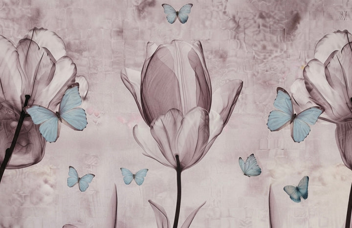 Blush Magnolia Butterfly Floral Mural Wallpaper