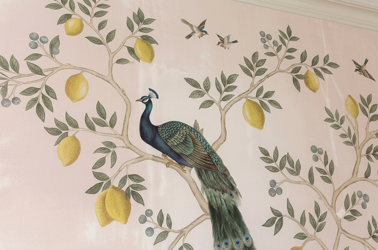 Royal Peacock Garden Blush Pink Wallpaper