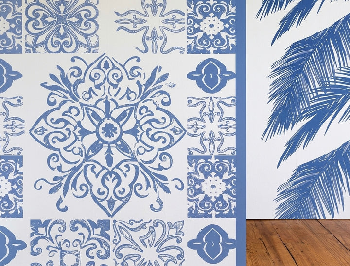 Blue Palm Symphony Wallpaper