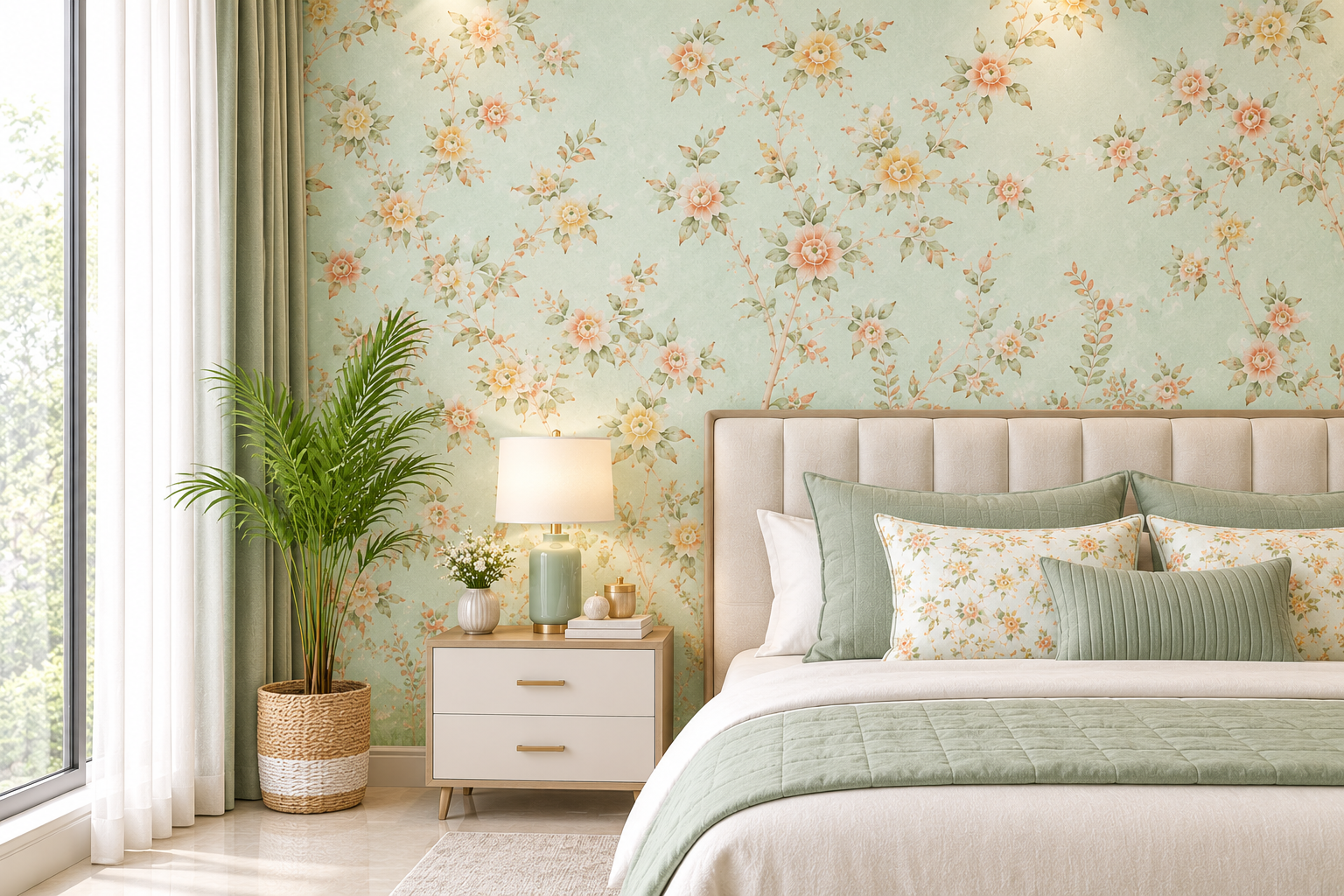 Ethereal Meadow Floral Soft Aqua Wallpaper