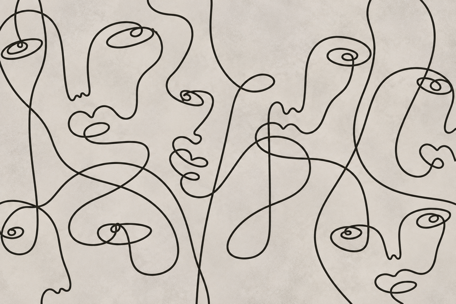 Abstract Continuous Line Faces Wallpaper