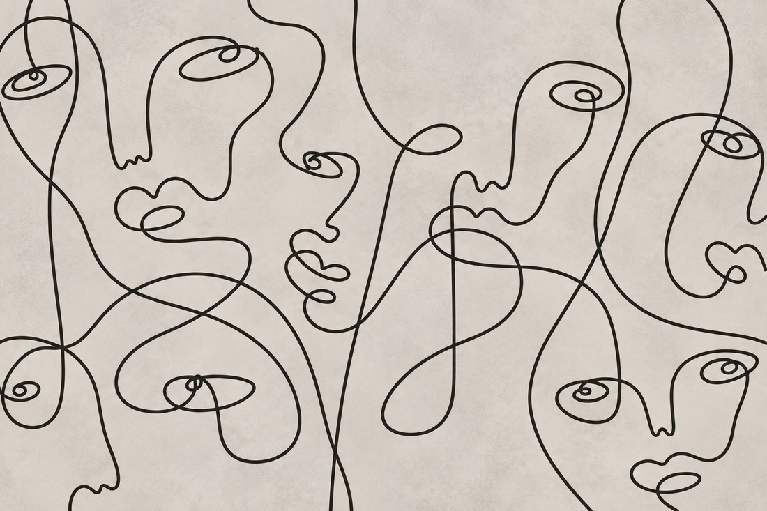 Abstract Continuous Line Faces Wallpaper