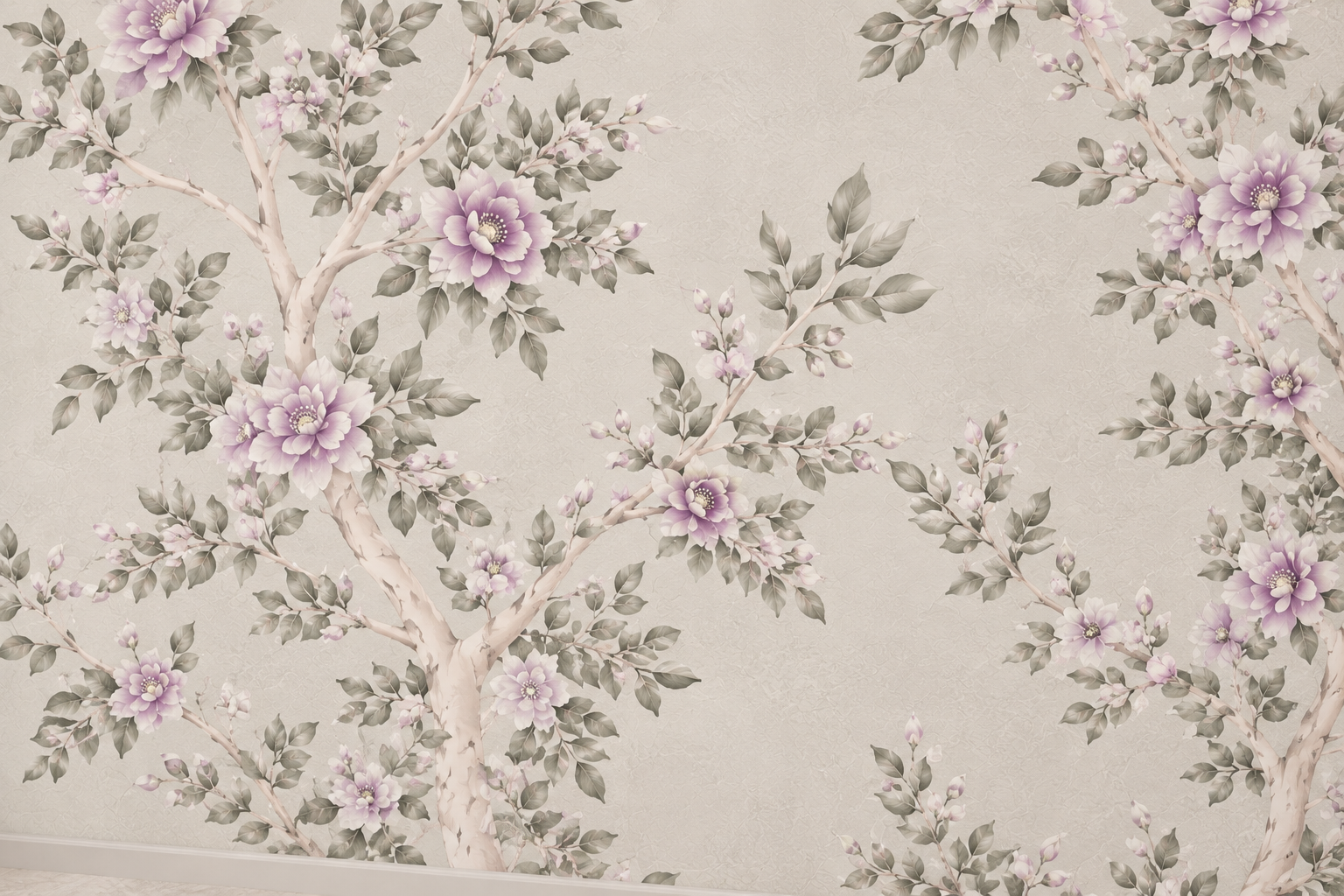 Blush Blossom Lavender Grey Garden Floral Wallpaper