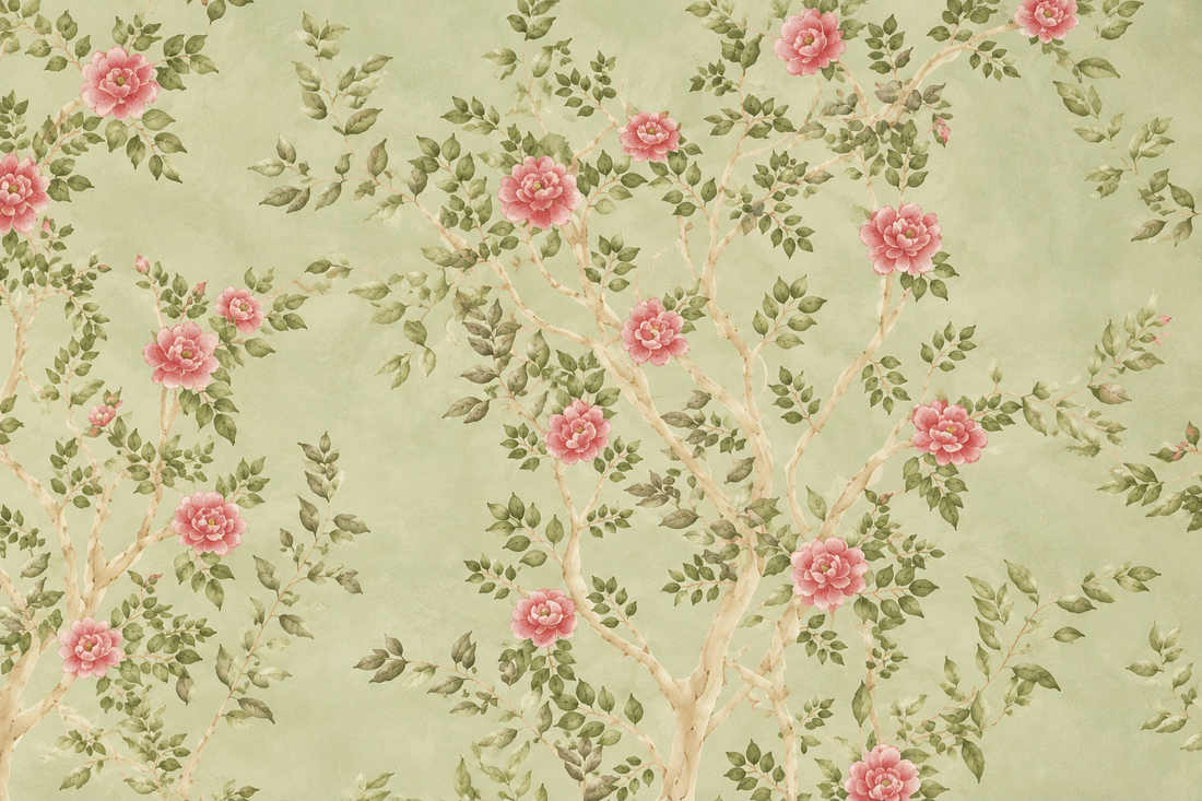 Blush Blossom Green  Garden  Floral Wallpaper