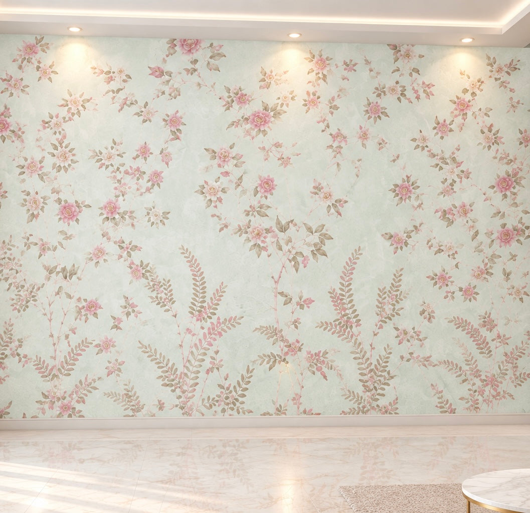Ethereal Meadow Floral Mint Green Wallpaper