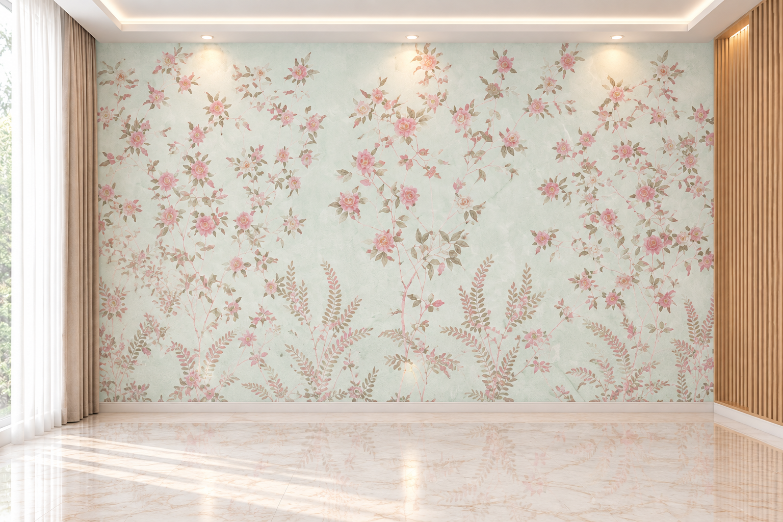 Ethereal Meadow Floral Mint Green Wallpaper