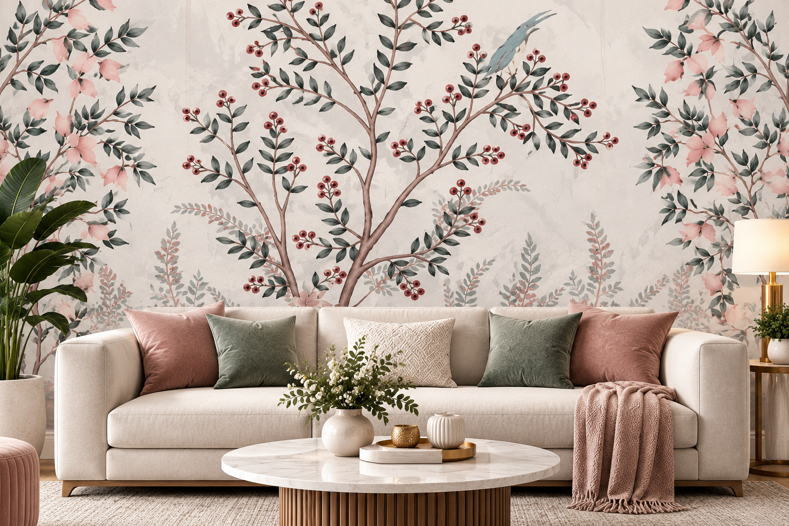 Blush Berry Botanical Wallpaper