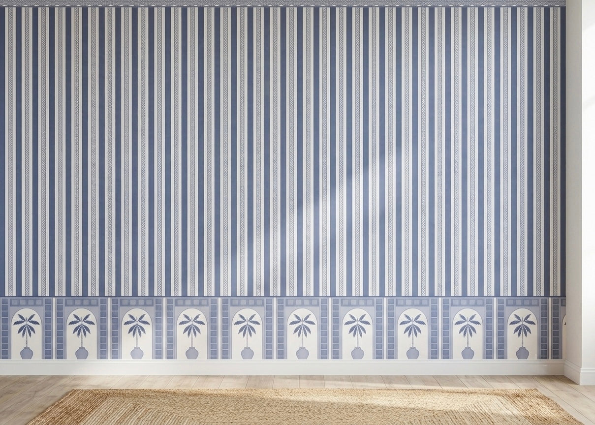 Classic Blue & White Striped Wallpaper