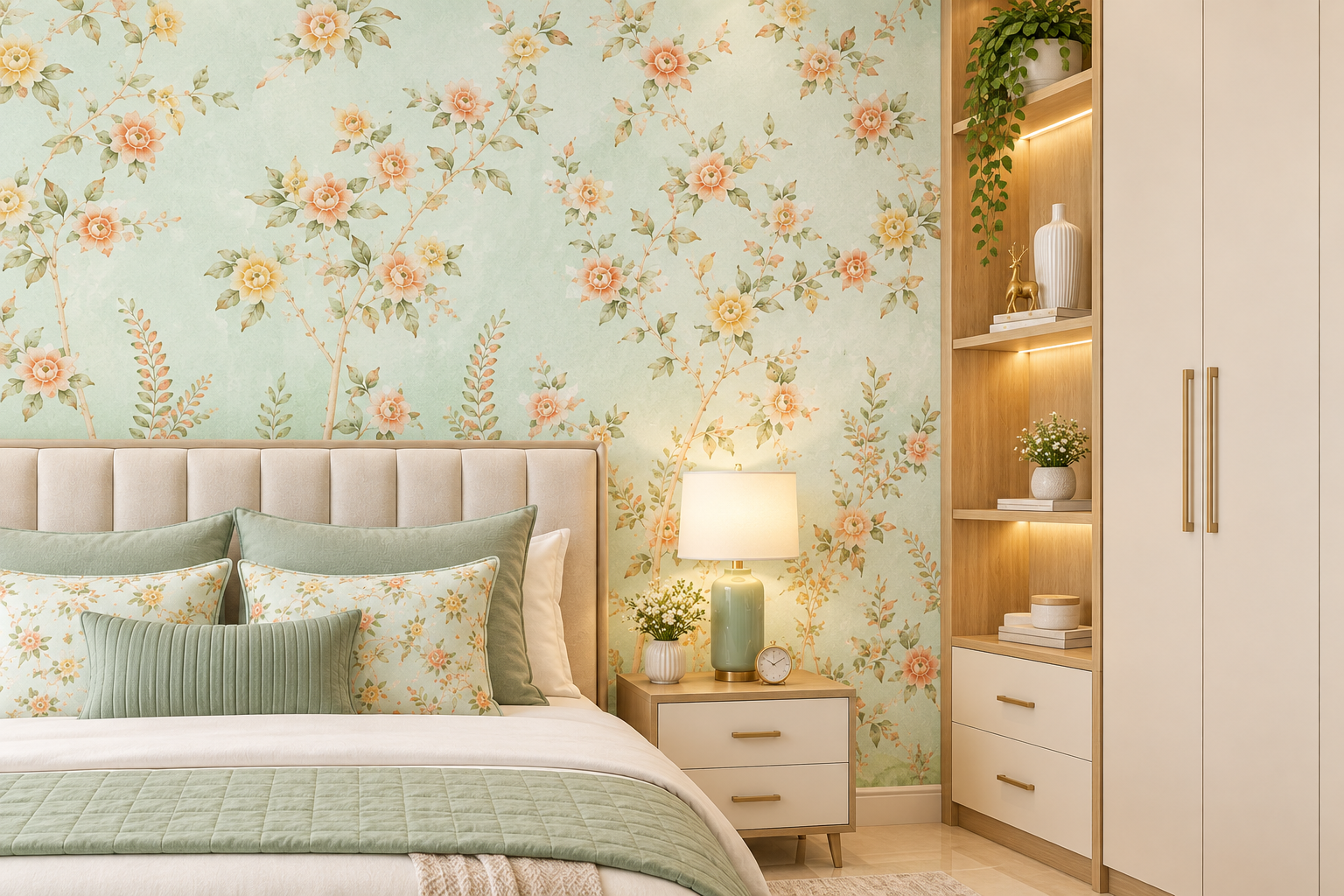 Ethereal Meadow Floral Soft Aqua Wallpaper