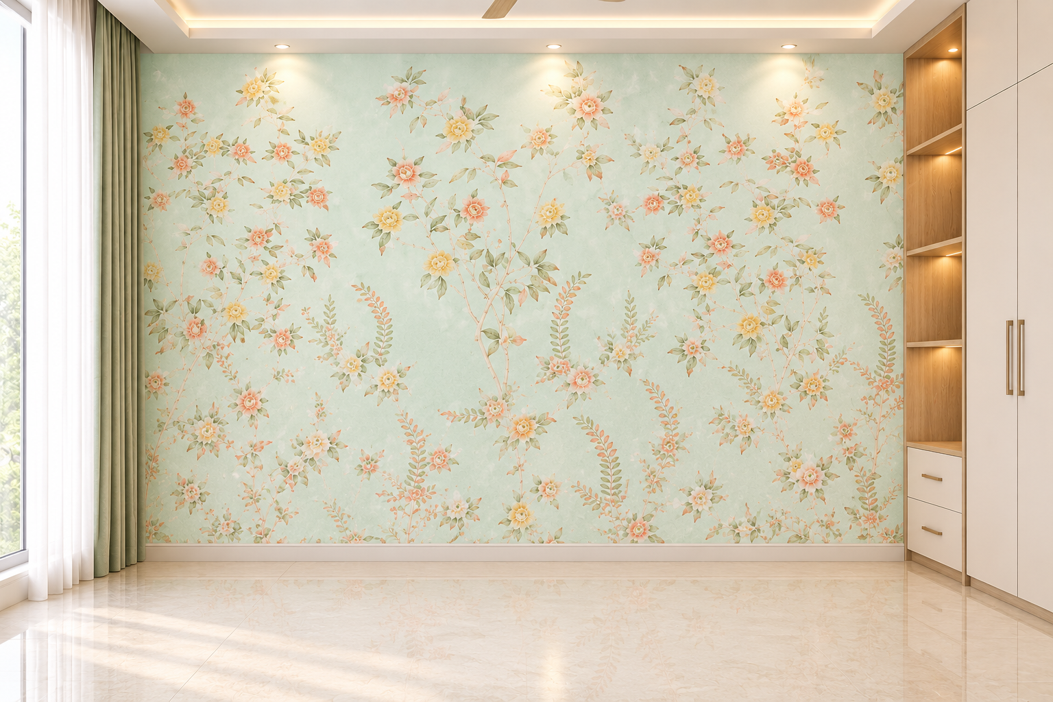 Ethereal Meadow Floral Soft Aqua Wallpaper