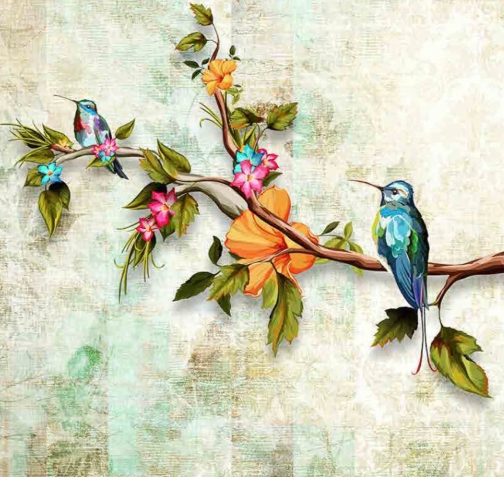 Vintage Hummingbird Floral Wallpaper