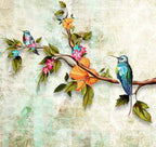 Vintage Hummingbird Floral Wallpaper