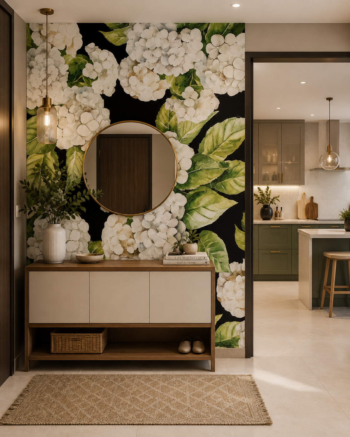White Hydrangea Floral Wallpaper