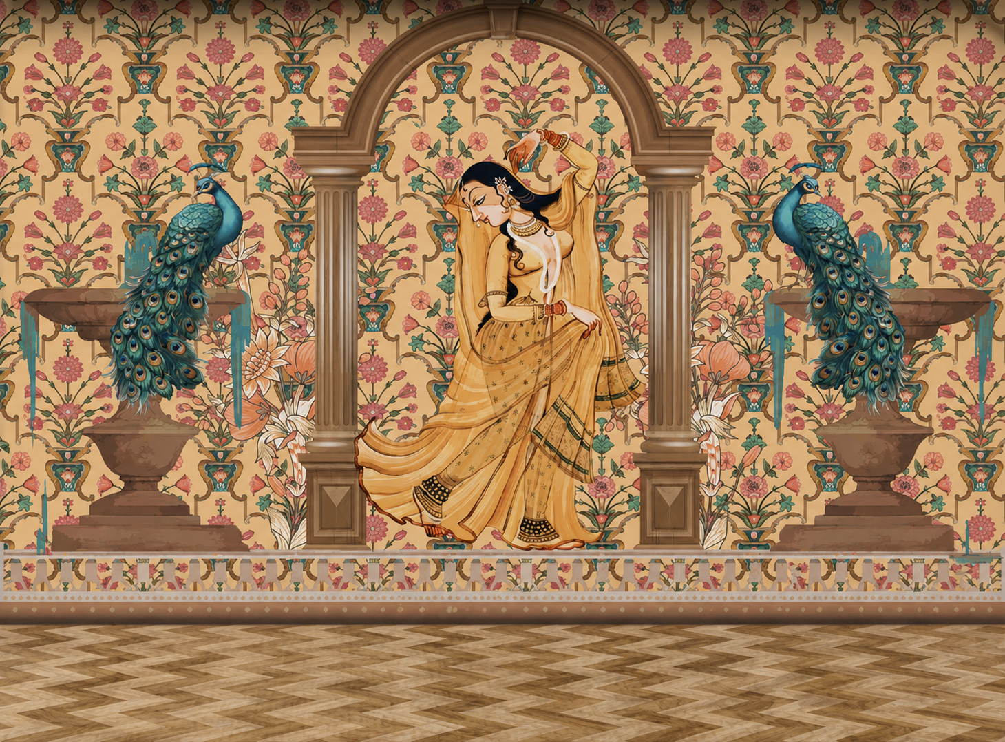Royal Peacock Dancer Heritage Mural Wallpaper