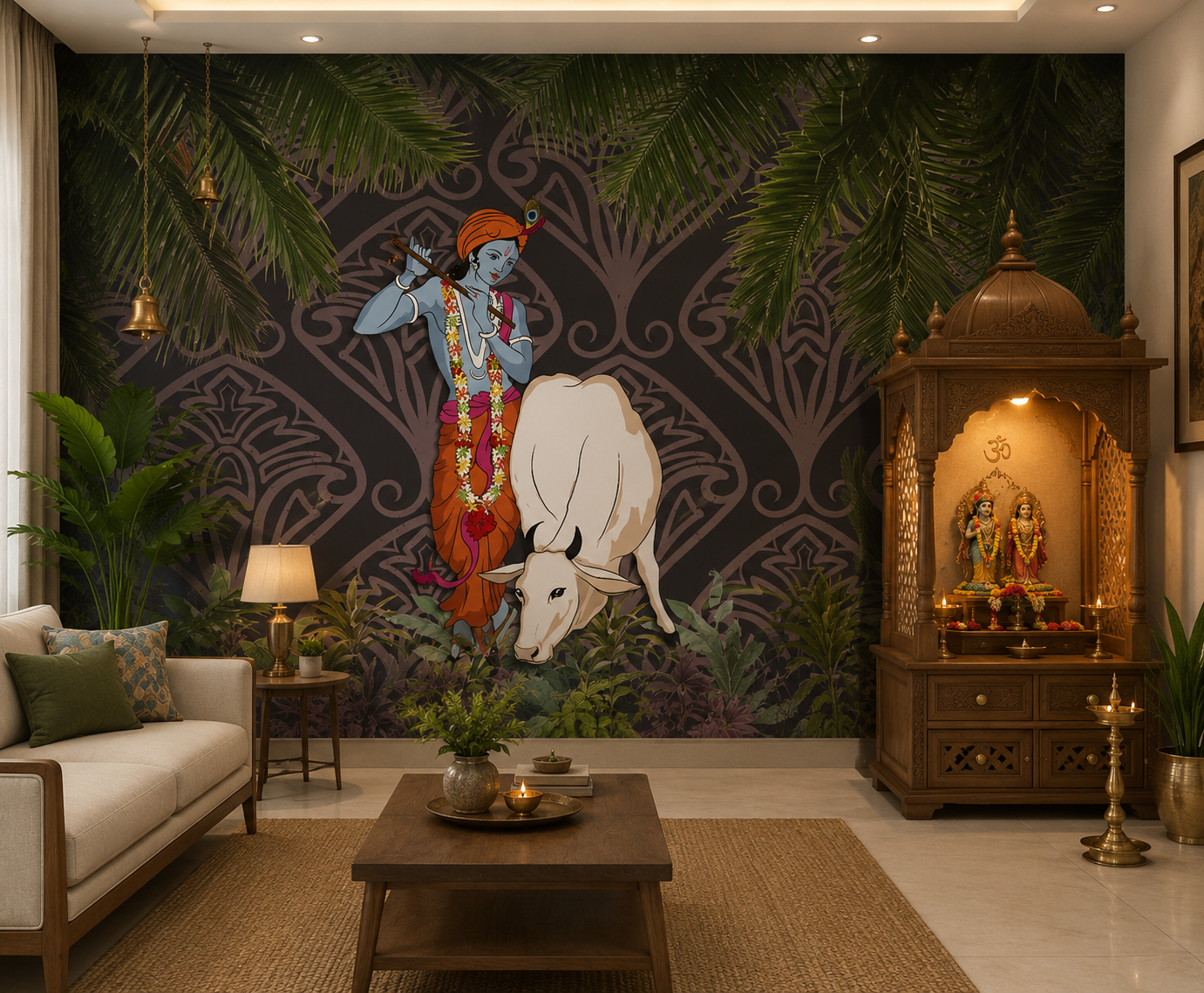 Divine Krishna & Kamdhenu Wall Mural