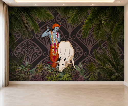 Divine Krishna & Kamdhenu Wall Mural