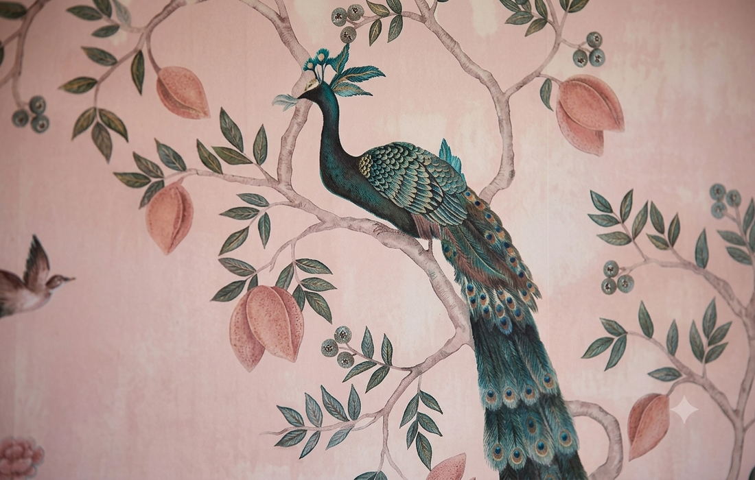 Royal Peacock Garden Pink Wallpaper