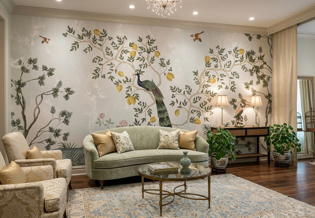 Royal Peacock Garden Cream Wallpaper