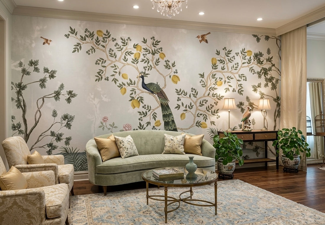 Royal Peacock Garden Cream Wallpaper