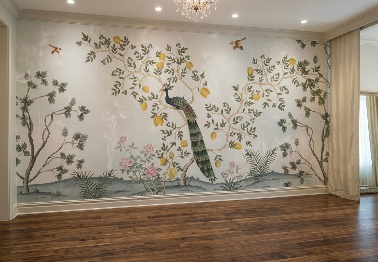 Royal Peacock Garden Cream Wallpaper