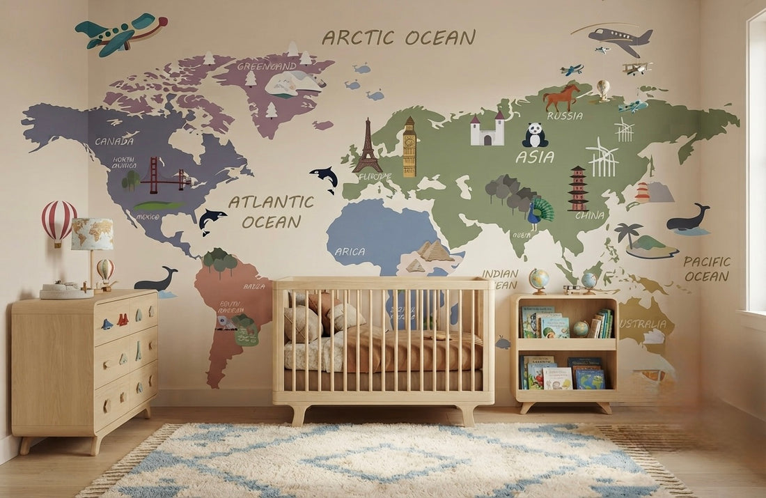 World Map Wall Mural for Kids' Rooms