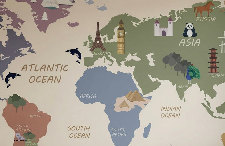 World Map Wall Mural for Kids' Rooms