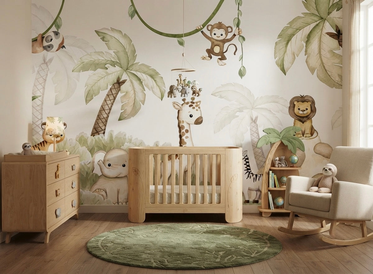 Whimsical Safari Adventure Nursery Wallpaper