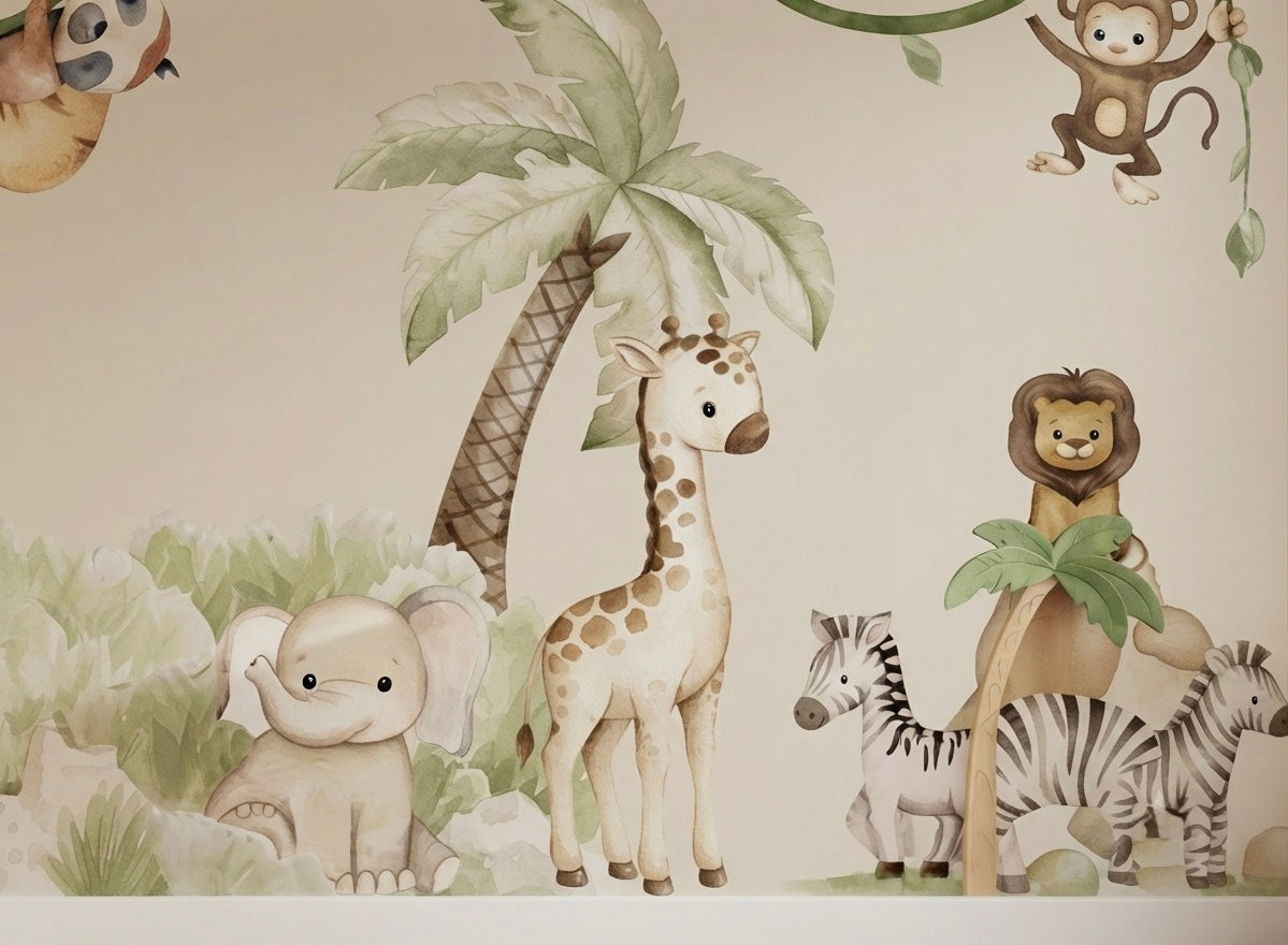 Whimsical Safari Adventure Nursery Wallpaper