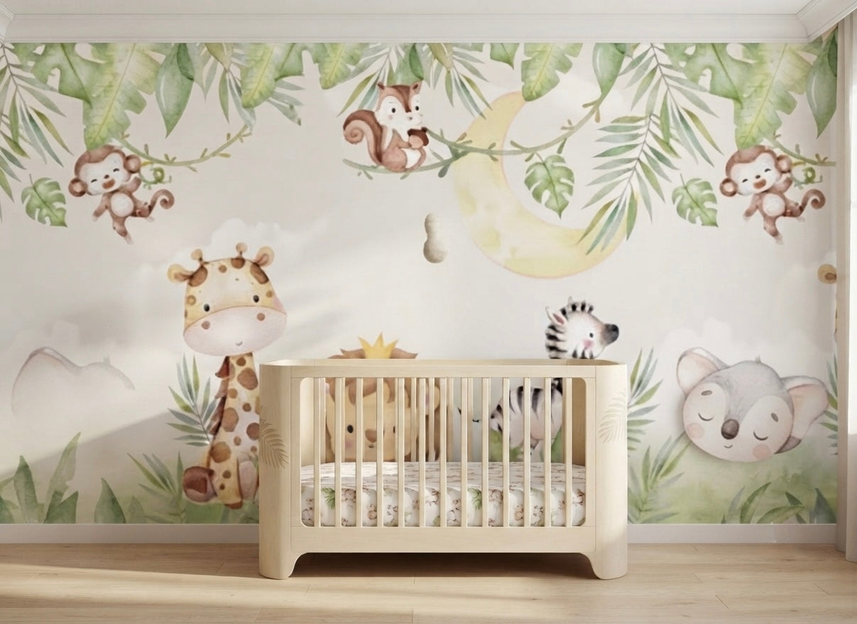 Jungle Animals Nursery Wallpaper