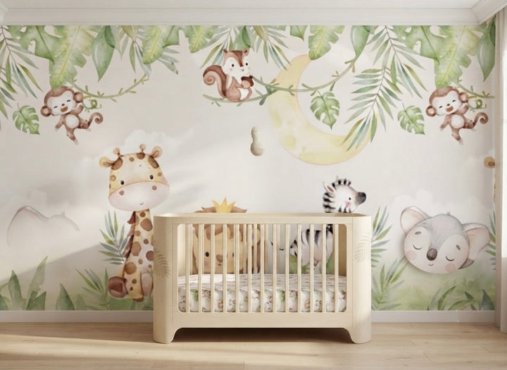 Jungle Animals Nursery Wallpaper