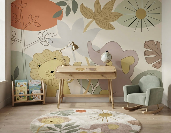 Whimsical Safari Kids Wallpaper