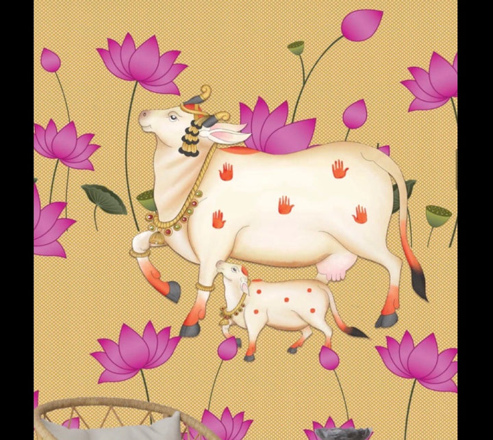 Calf in a Lotus Garden Wallpaper