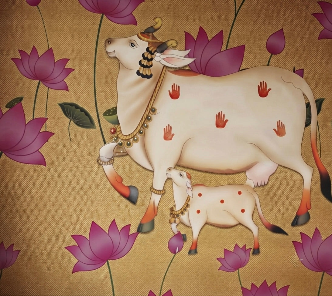 Calf in a Lotus Garden Wallpaper