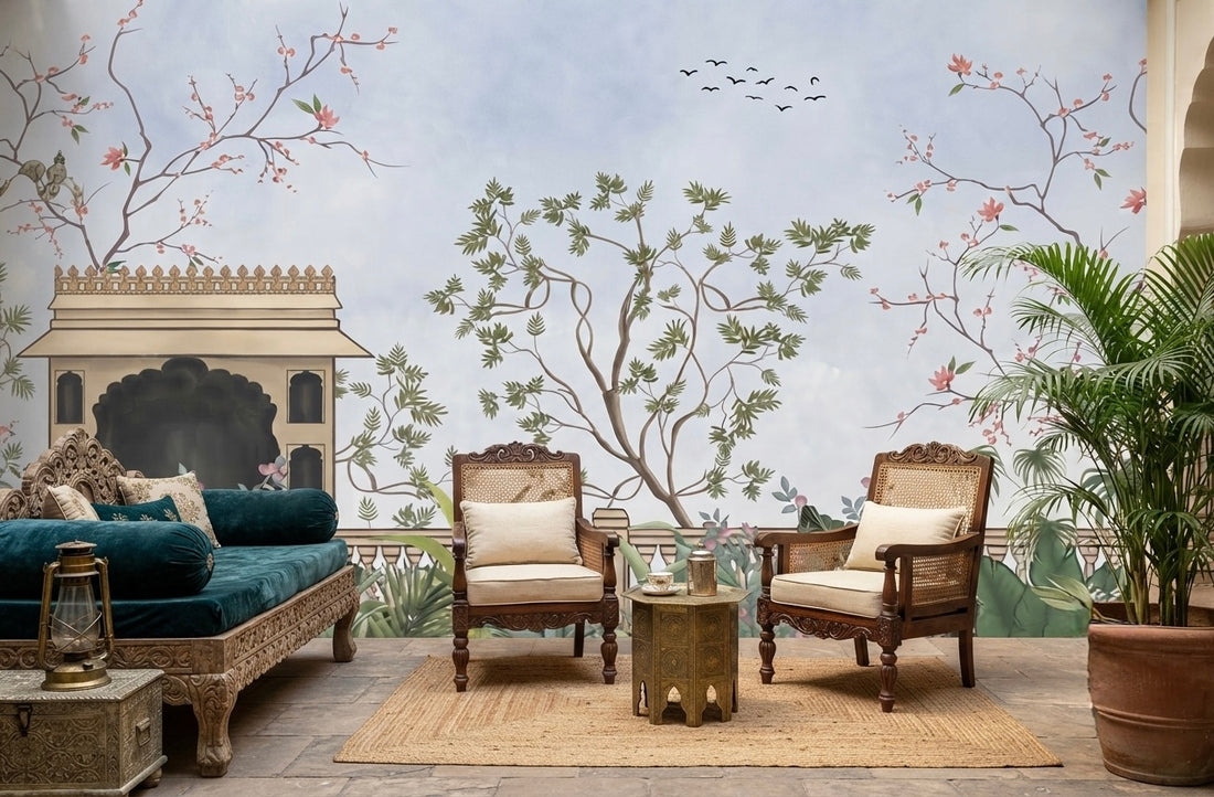 Serene Palace Garden Fresco Wallpaper