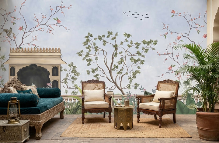 Serene Palace Garden Fresco Wallpaper