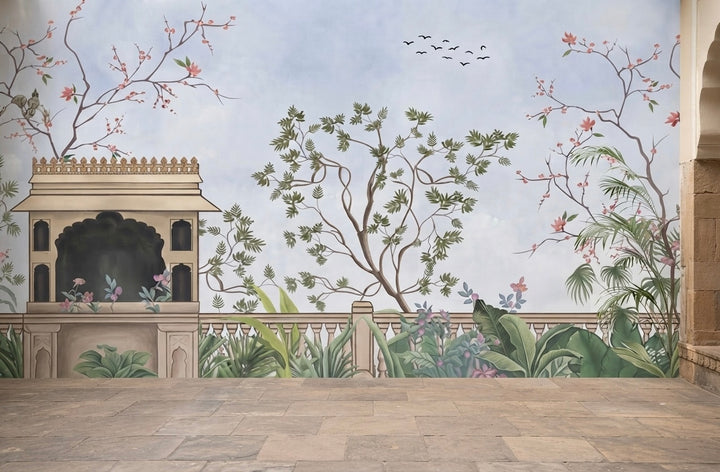 Serene Palace Garden Fresco Wallpaper
