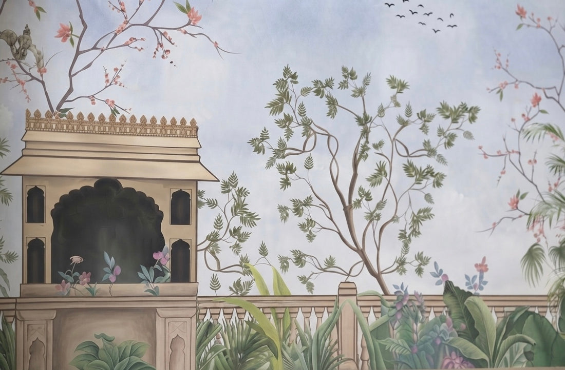 Serene Palace Garden Fresco Wallpaper